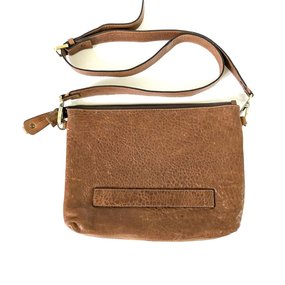 MAXON COLLECTION Soft Brown Textured Leather Pebbled Crossbody Bag Made in Italy